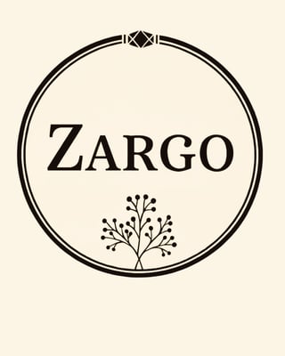 ZARGO logo z okrągłą ramką, dekoracją roślinną i elementem botanicznym